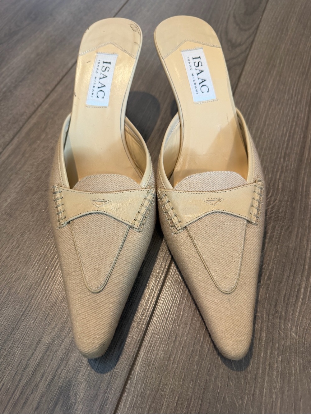 Isaac Mizrahi Beige Pointed-Toe Slip-On Mules